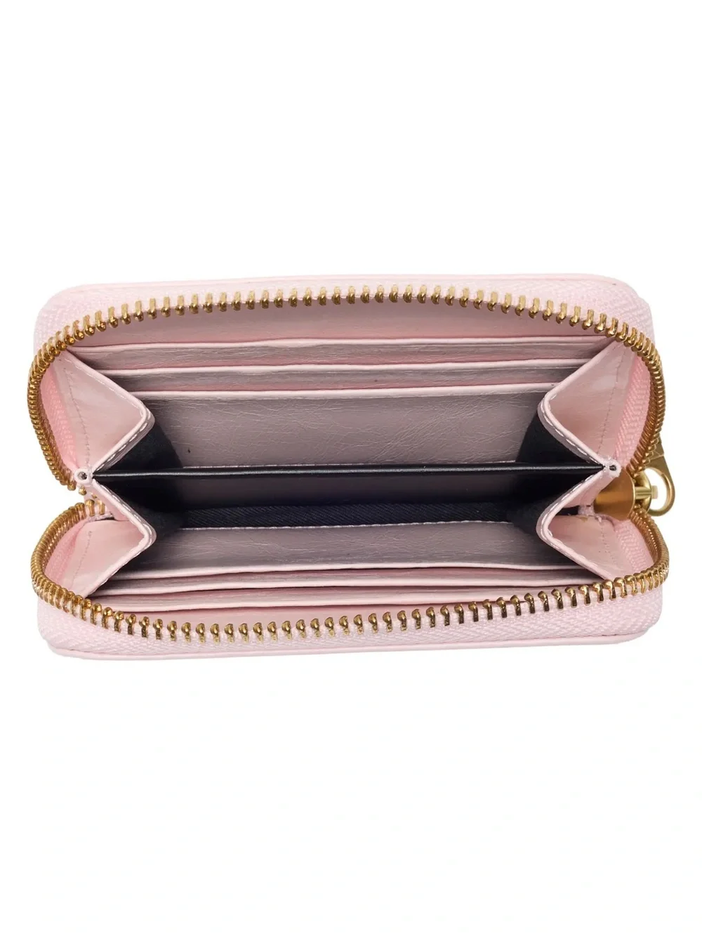 Off-White Pale Pink Leather Zip-Around Card Wallet with Gold Logo